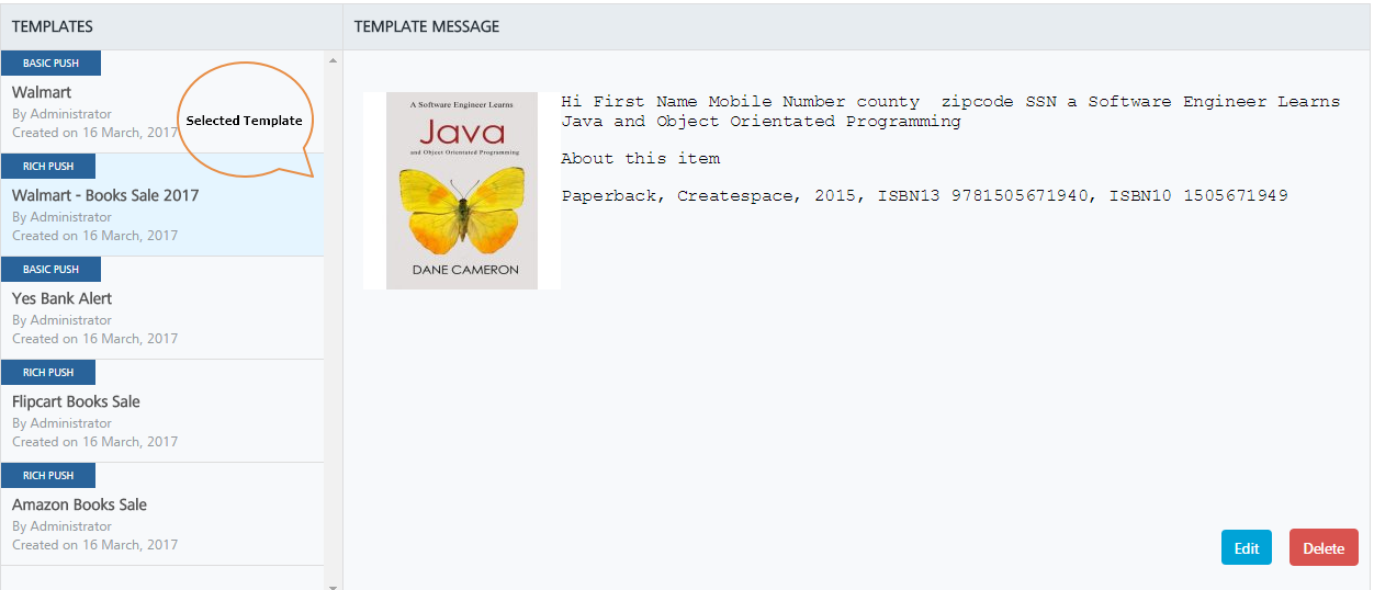 Using deleting message template to delete message templates, Kony Doc