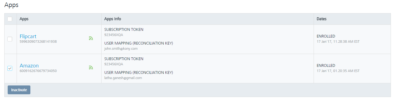 Inactivate Dialog Box Activating or Inactivating a Subscription from a Device